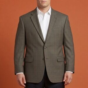 Jos A Bank 114‎ Plaid Wool Suit Jacket Blazer Mens 43L EUC
